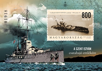 2018 új magyar postabélyeg jelent meg - Szent István Csatahajó emlékére bélyeg blokk - In memory of the battleship Saint Stephen