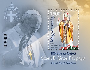 2020. 100 éve született Szent II. János Pál pápa - Bélyegblokk 2020. 100 éve született Szent II. János Pál pápa - Bélyegblokk
